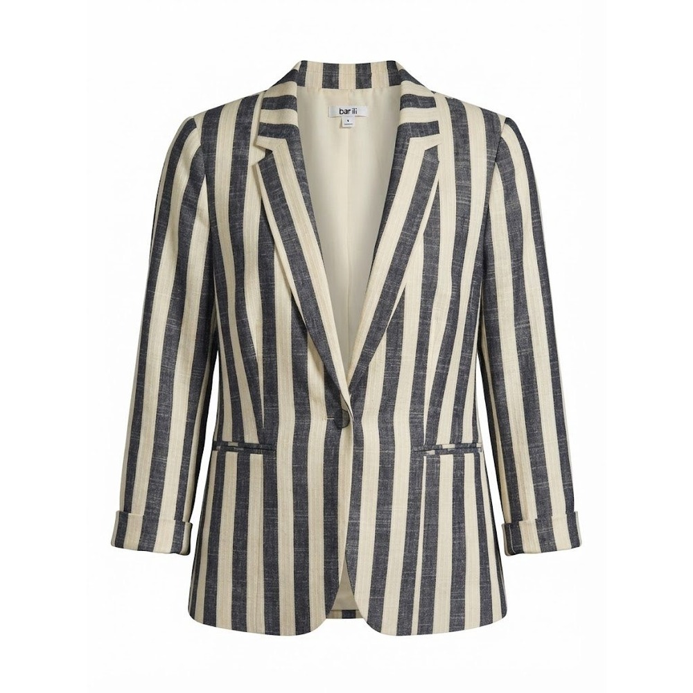Bar III Womens Navy Blue White Striped Open Front Blazer Jacket Size Large L